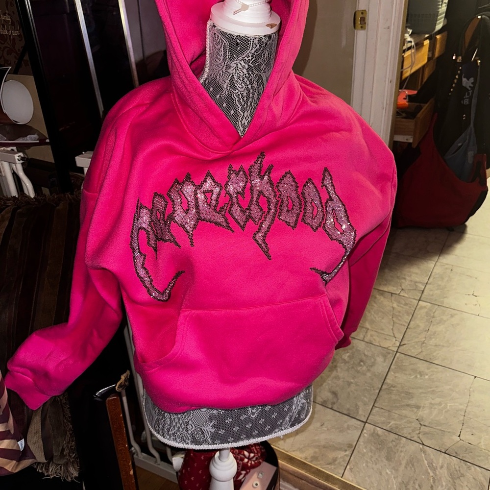 Pink Oversized Boxy Sweatshirt with Diamonte Diamond Design